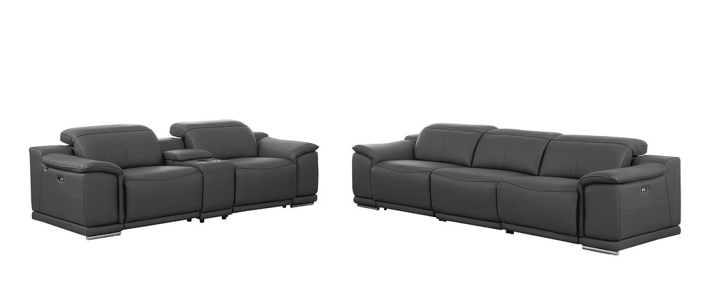 9762 Divanitalia 6-Piece Modular Power Reclining Sofa and Console Loveseat Set with 5 Power Recliners in Top Grain Italian Leather - Dark Grey - SKU 9762-DK-GREY-6.5-HT - view 3