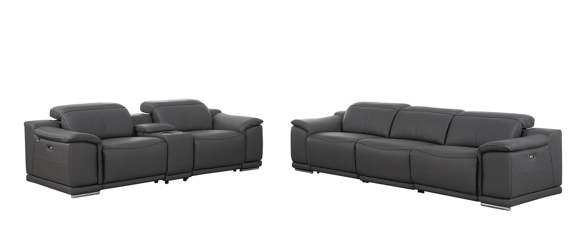 9762 Divanitalia 6-Piece Modular Power Reclining Sofa and Console Loveseat Set with 5 Power Recliners in Top Grain Italian Leather - Dark Grey - SKU 9762-DK-GREY-6.5-HT - view 3