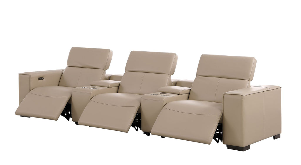 1208 Leather Sofa with 3 Power Recliners and Two Storage Consoles