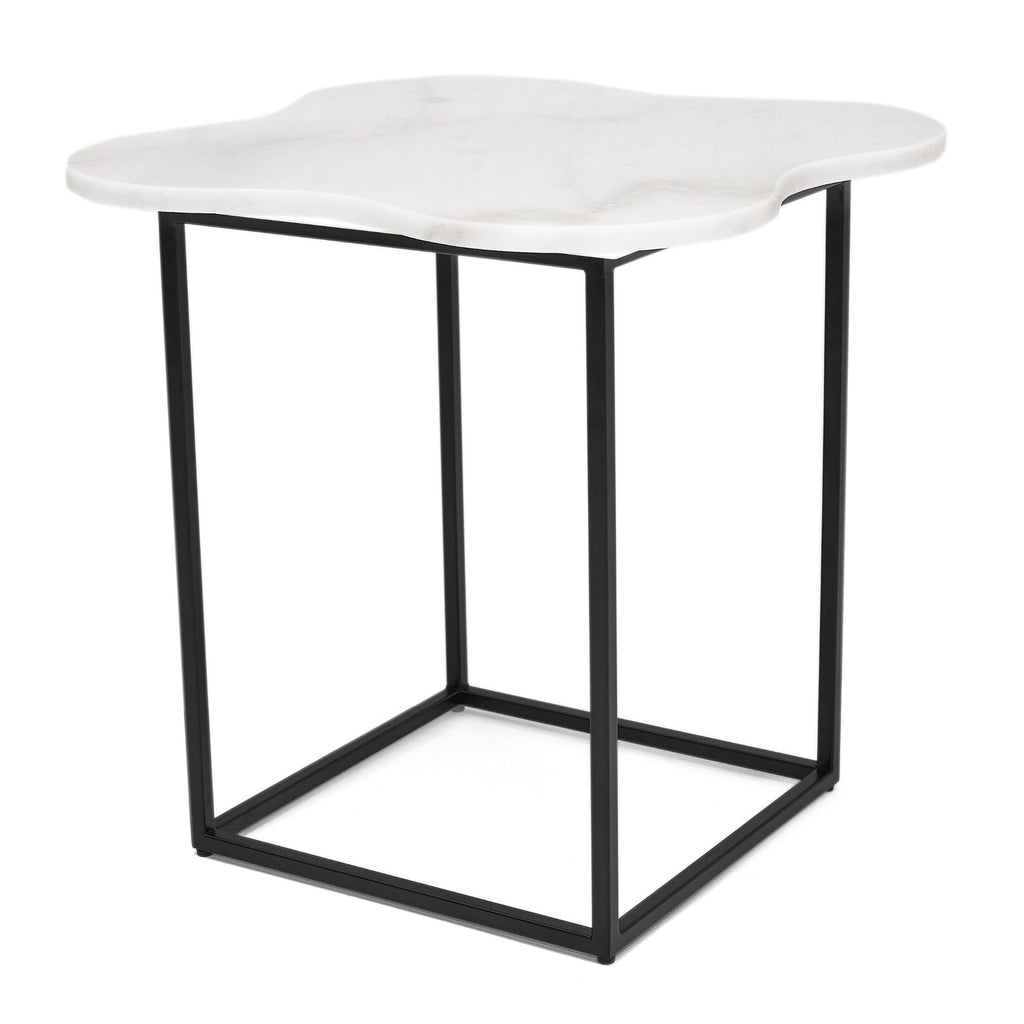 Aleidy - White Marble + Black Metal End Table