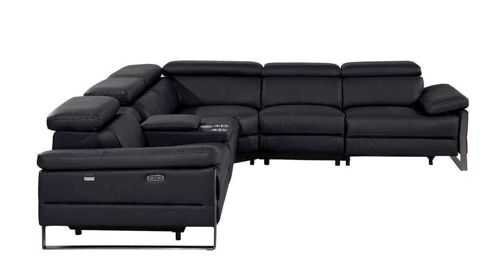 1246 Divanitalia 6-Piece L-Shaped Modular Power Reclining Sectional Sofa with 3 Power Recliners and Power Headrests - Top Grain Italian Leather - Black - SKU 1246-BLACK-6PC-3PWR-SECTIONAL - view 5