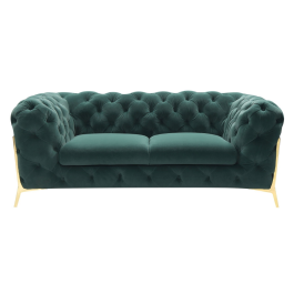 Quincey - Transitional Emerald Green Velvet Loveseat