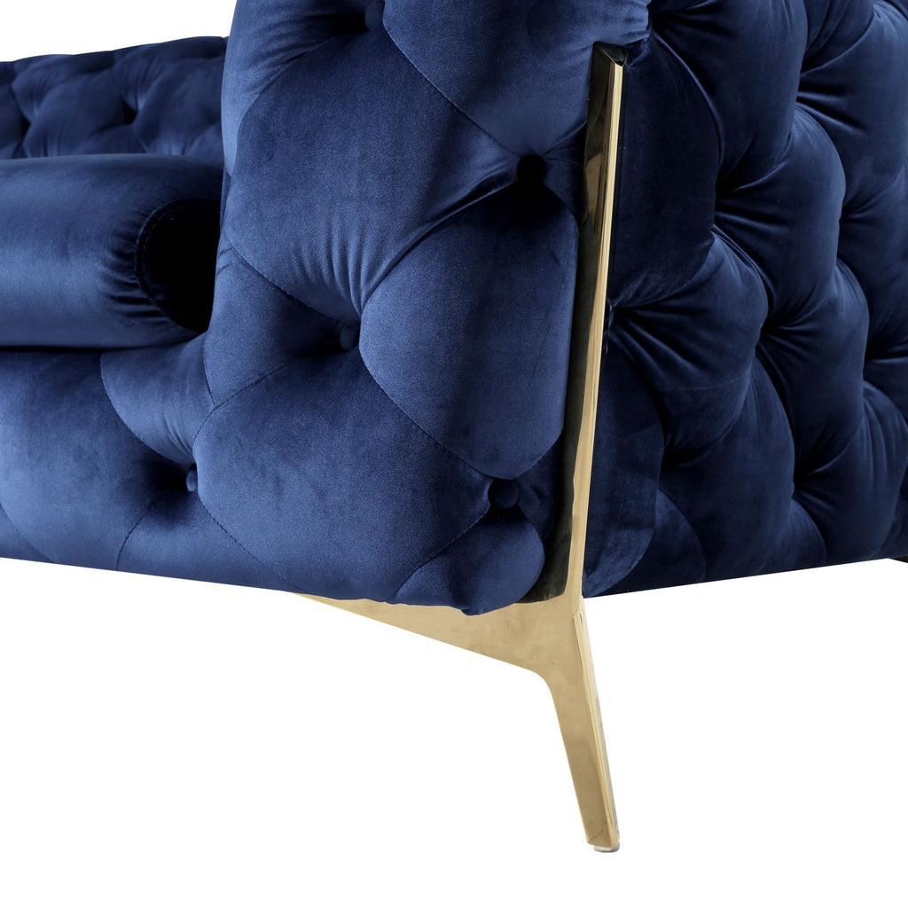 Quincey - Transitional Blue Velvet Loveseat