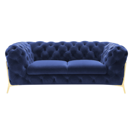 Quincey - Transitional Blue Velvet Loveseat