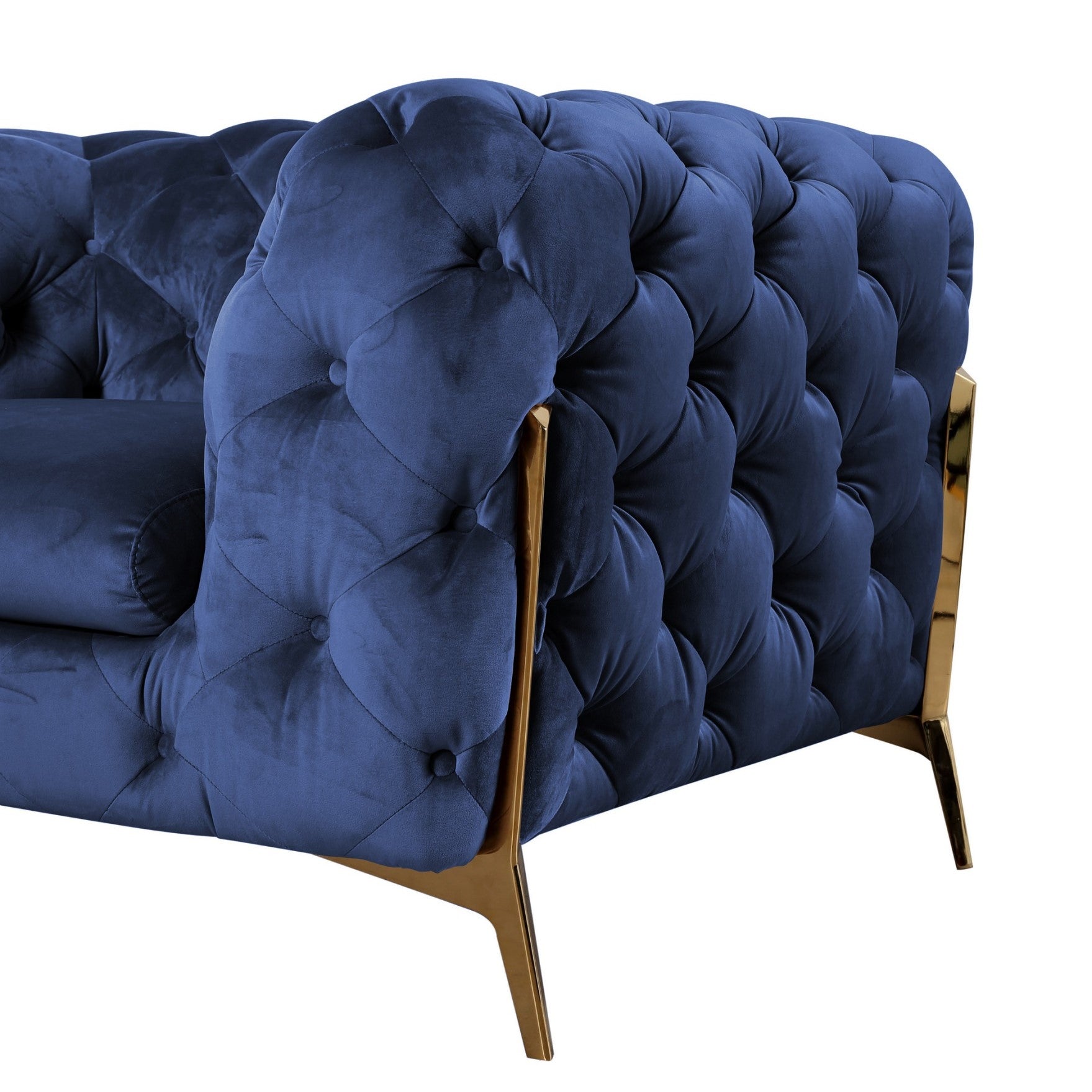 Quincey - Transitional Blue Velvet Loveseat