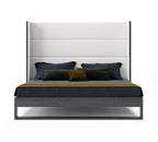 Heloise - Eastern King Contemporary White Leather & Grey Elm Trim Bed - Eastern King Contemporary White Leather & Grey Elm Trim Bed