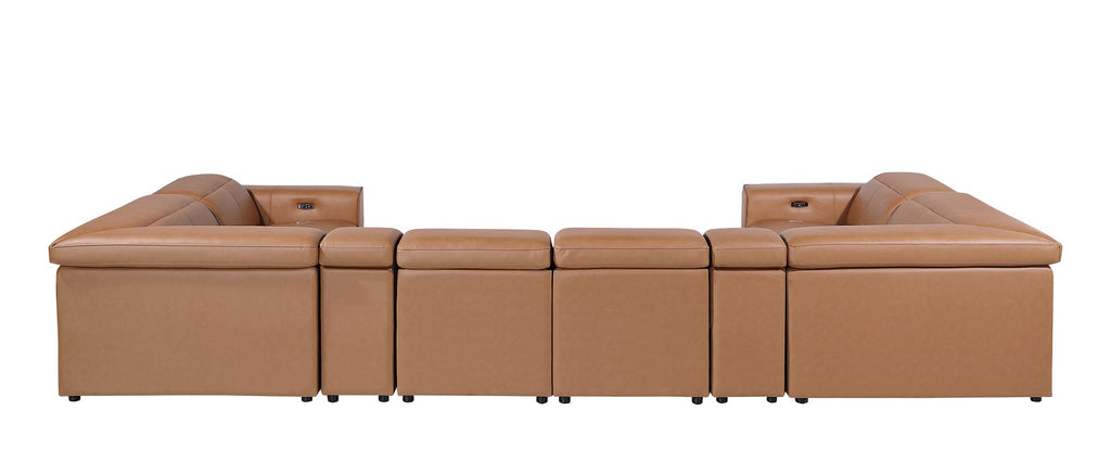 1224 Divanitalia 8-Piece U-Shaped Sectional Sofa in Top Grain Italian Leather with 2 Power Recliners & Power Headrests - Cognac - SKU 1224-COGNAC-8PC-2PWR-U-SECTIONAL - view 6