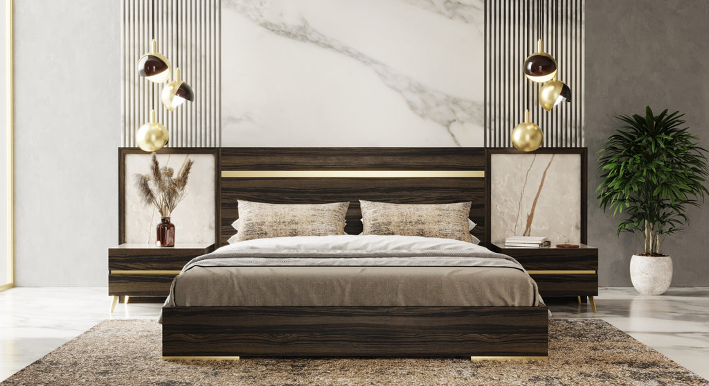 Velondra - Queen Modern Eucalypto + Marble Bed with Two Nightstands - Queen Modern Eucalypto + Marble Bed with Two Nightstands