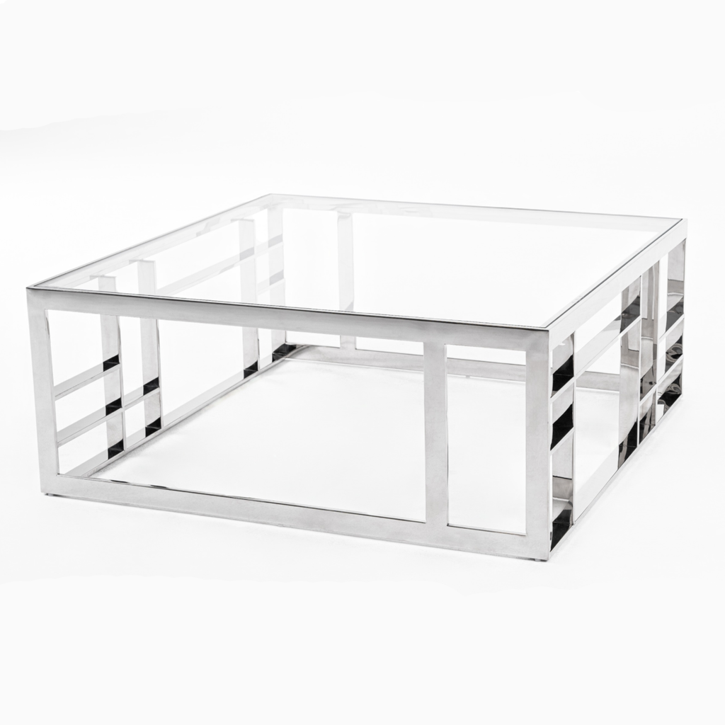 Stephen - Modern Glass & Stainless Steel Square Coffee Table