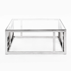 Stephen - Modern Glass & Stainless Steel Square Coffee Table