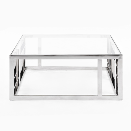 Stephen - Modern Glass & Stainless Steel Square Coffee Table