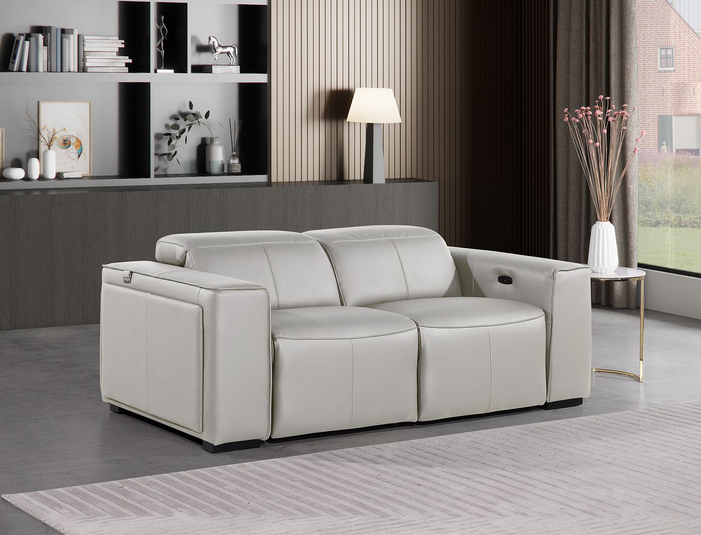 1224 Divanitalia 2-Piece Modular Power Reclining Loveseat in Top Grain Italian Leather with 2 Power Recliners & Power Headrests - Light Grey