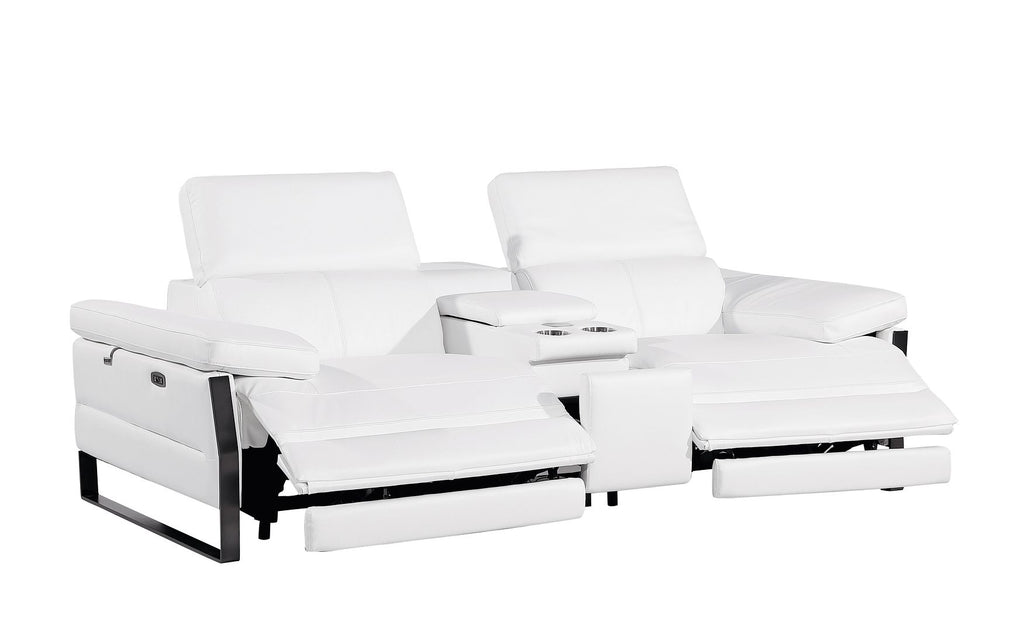 1246 Divanitalia Modular Power Triple Reclining Sofa, Console Loveseat, and Chair Set with Power Headrests - Top Grain Italian Leather - White - SKU 1246-WHITE-7.6-HT-3PC - view 8