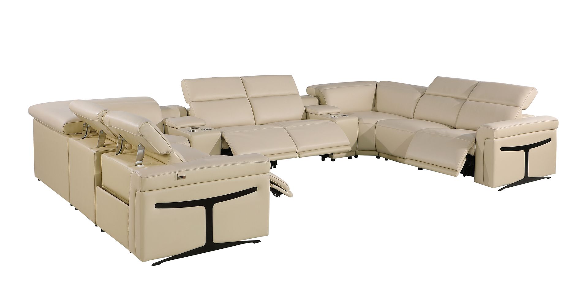 1126 Divanitalia 10-Piece U-Shaped Sectional Sofa in Top Grain Italian Leather with 4 Power Recliners & Power Headrests - Beige - SKU 1126-BEIGE-10PC-4PWR-U-SECTIONAL-GROUP - view 4