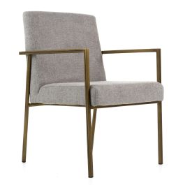 Burnham - Modern Light Grey & Brass Arm Dining Chair