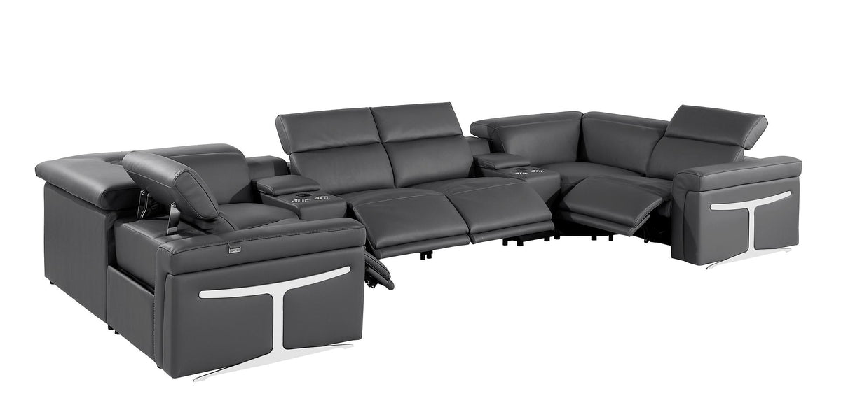 1126 Divanitalia 8-Piece U-Shaped Sectional Sofa in Top Grain Italian Leather with 4 Power Recliners & Power Headrests - Dark Grey - SKU 1126-DK_GREY-8PC-4PWR-U-SECTIONAL-GROUP - view 5