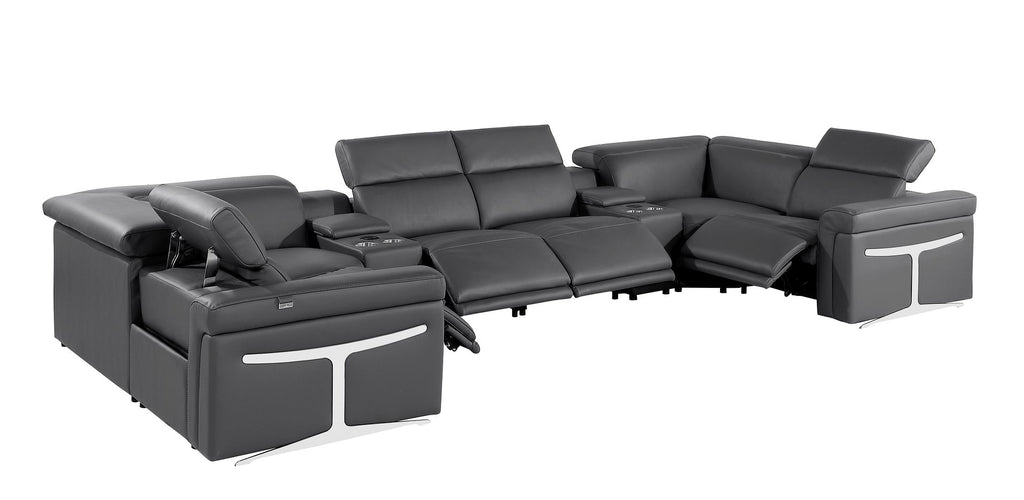 1126 Divanitalia 8-Piece U-Shaped Sectional Sofa in Top Grain Italian Leather with 4 Power Recliners & Power Headrests