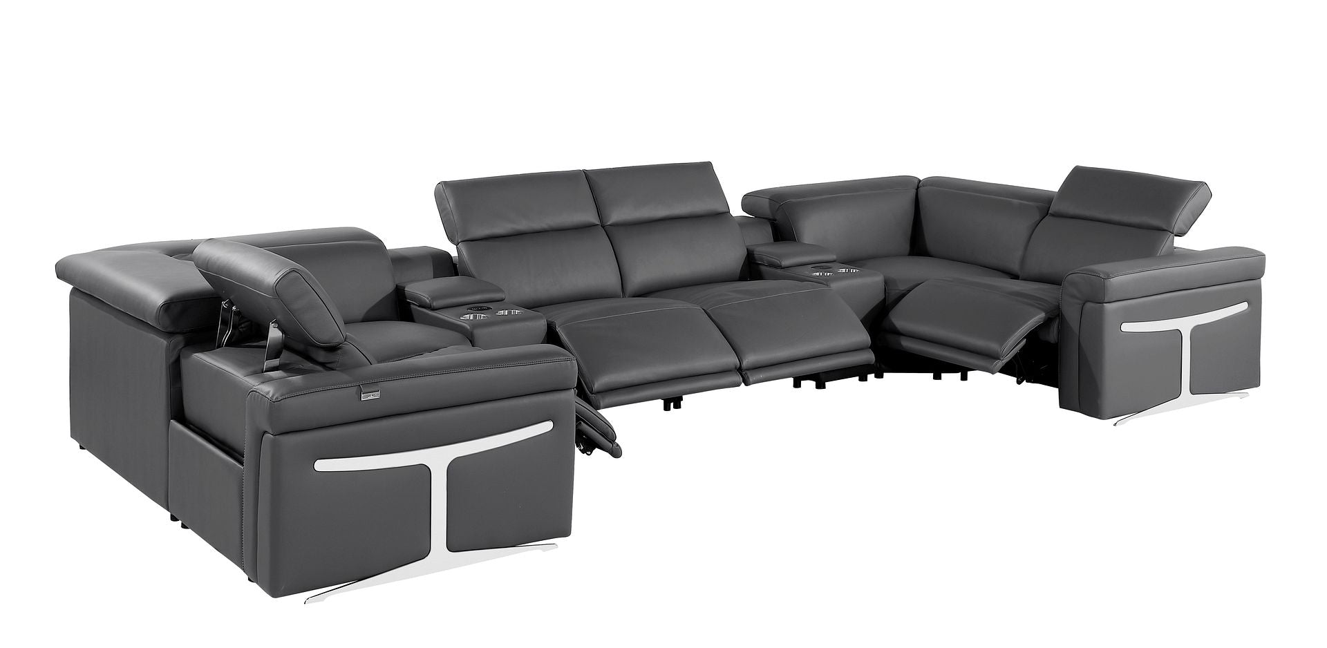 1126 Divanitalia 8-Piece U-Shaped Sectional Sofa in Top Grain Italian Leather with 4 Power Recliners & Power Headrests