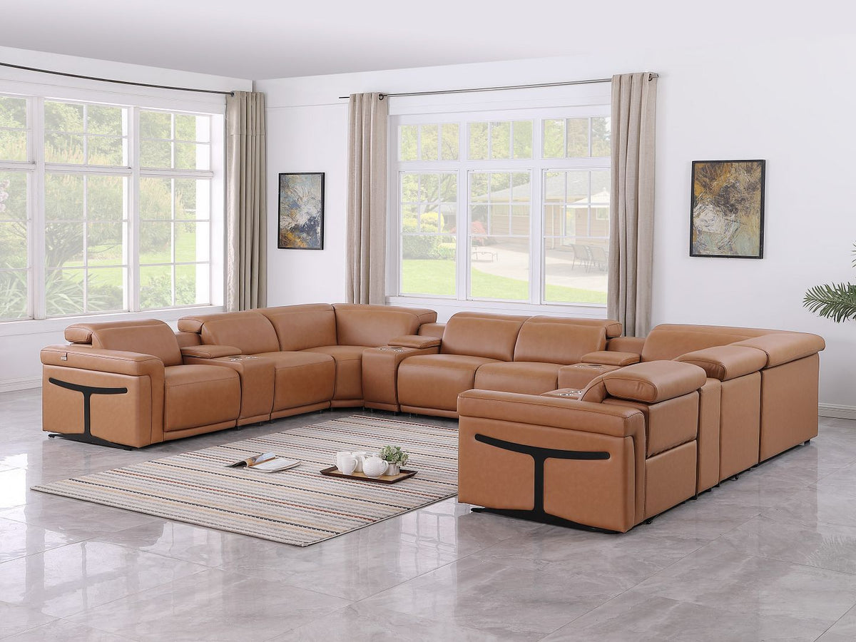 1126 Divanitalia 12-Piece U-Shaped Sectional Sofa in Top Grain Italian Leather with 4 Power Recliners & Power Headrests - Cognac - SKU 1126-COGNAC-12PC-4PWR-U-SECTIONAL-GROUP