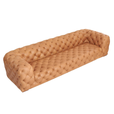 Dexter - Transitional Camel Full Italian Leather Tufted Sofa
