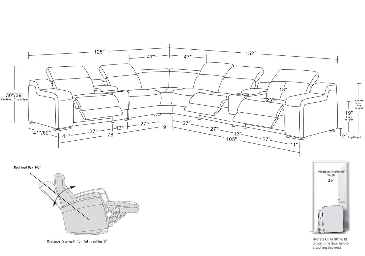 1116 Divanitalia 8-Piece L-Shaped Sectional Sofa in Top Grain Italian Leather with 3 Power Recliners & Power Headrests - Beige - SKU 1116-BEIGE-8PC-3PWR-SECTIONAL- GROUP - view 16