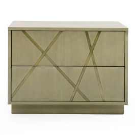 Nixa - Modern Wide Birch + Brushed Bronze Nightstand