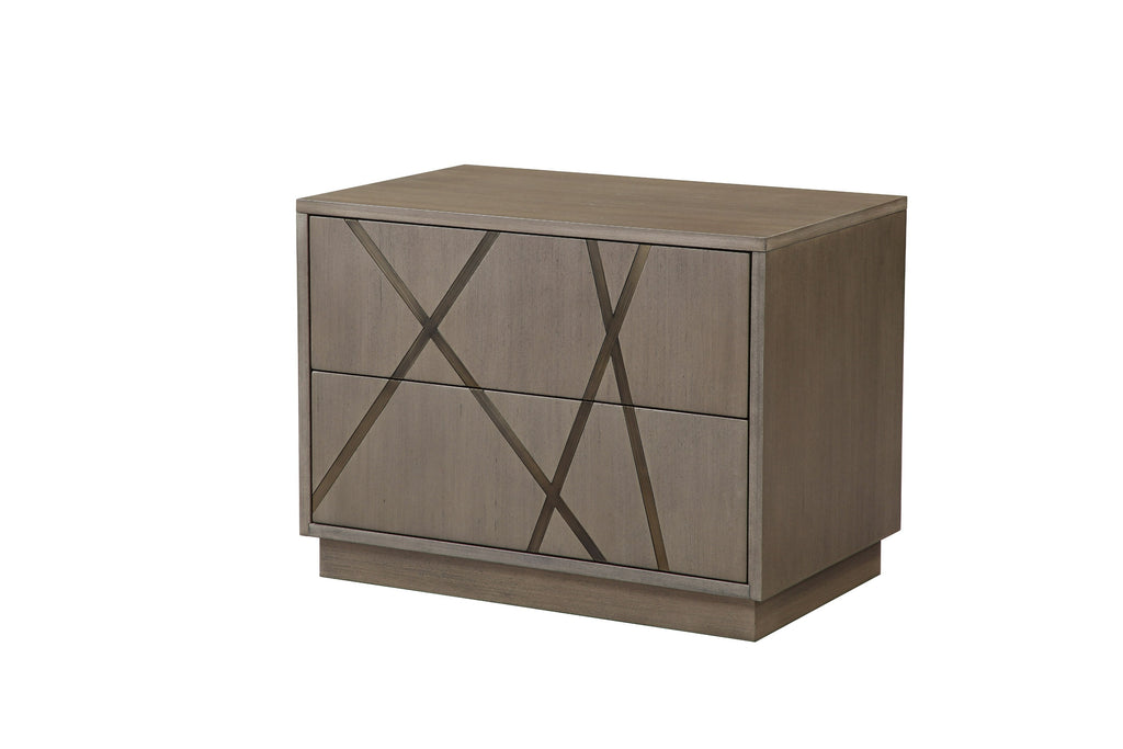 Nixa - Modern Beige Velvet + Brushed Bronze + Birch Bed + Nightstands - eastern - Modern Beige Velvet + Brushed Bronze + Birch Bed + Nightstands - eastern