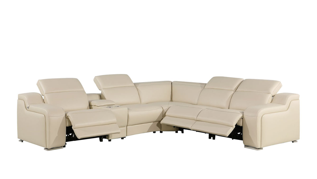 1116 Divanitalia 6-Piece L-Shaped Sectional Sofa in Top Grain Italian Leather with 3 Power Recliners & Power Headrests - Beige - SKU 1116-BEIGE-6PC-3PWR-SECTIONAL- GROUP - view 3