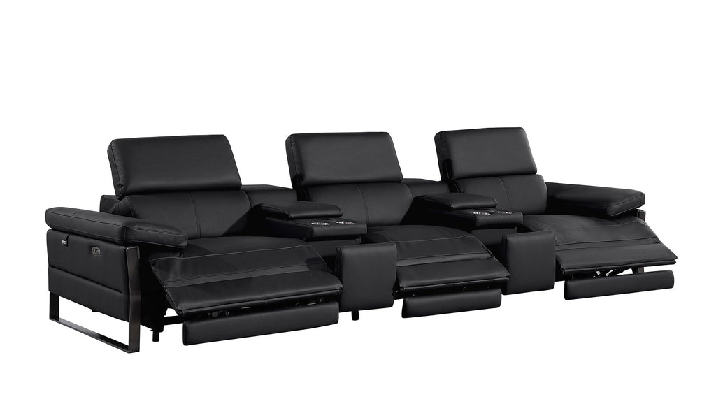 1246 Divanitalia Modular Power Triple Reclining Dual Console Sofa with Power Reclining Headrests - Top Grain Italian Leather - Black - SKU 1246-BLACK-5.3-HT - view 5