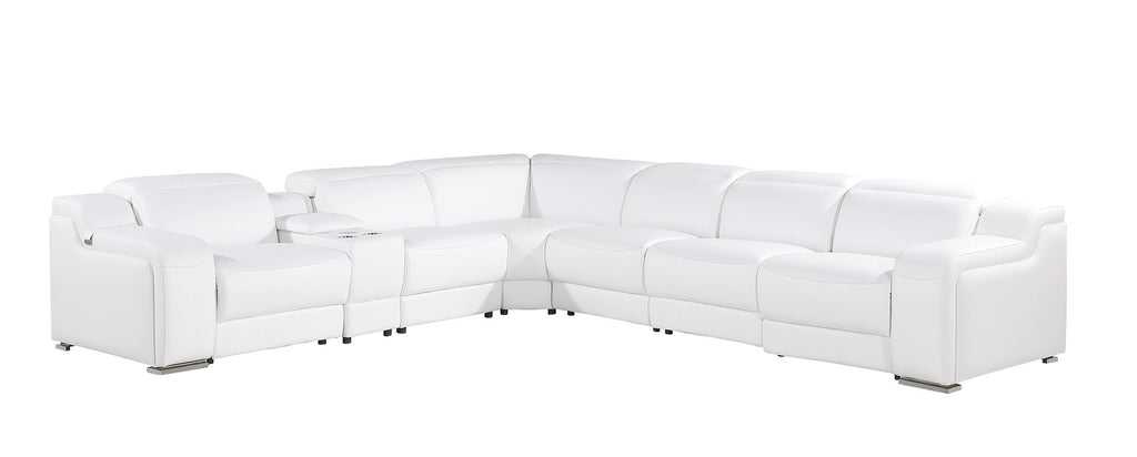 1116 Divanitalia 7-Piece L-Shaped Sectional Sofa in Top Grain Italian Leather with 3 Power Recliners & Power Headrests - White - SKU 1116-WHITE-7PC-3PWR-SECTIONAL- GROUP - view 2