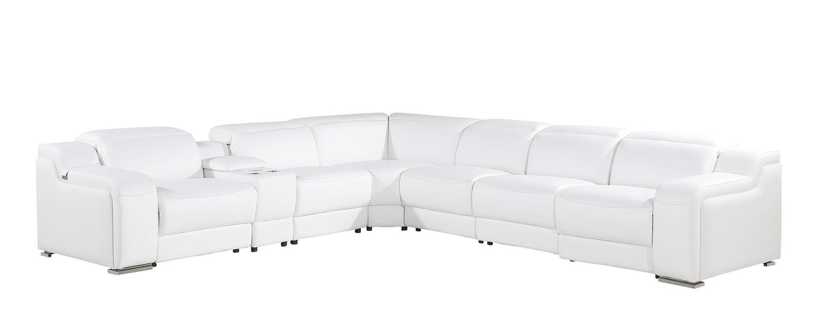1116 Divanitalia 7-Piece L-Shaped Sectional Sofa in Top Grain Italian Leather with 3 Power Recliners & Power Headrests - White - SKU 1116-WHITE-7PC-3PWR-SECTIONAL- GROUP - view 2