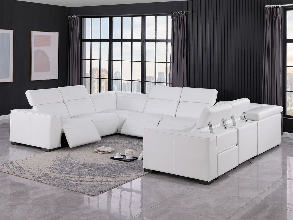 1208 8 Piece U-Shaped Leather Sectional Sofa with 4 Power Recliners & Power Headrests