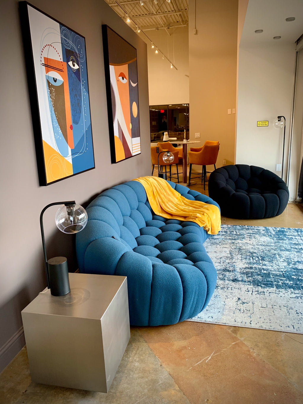 Yolonda - Modern Curved Dark Teal Fabric Sofa