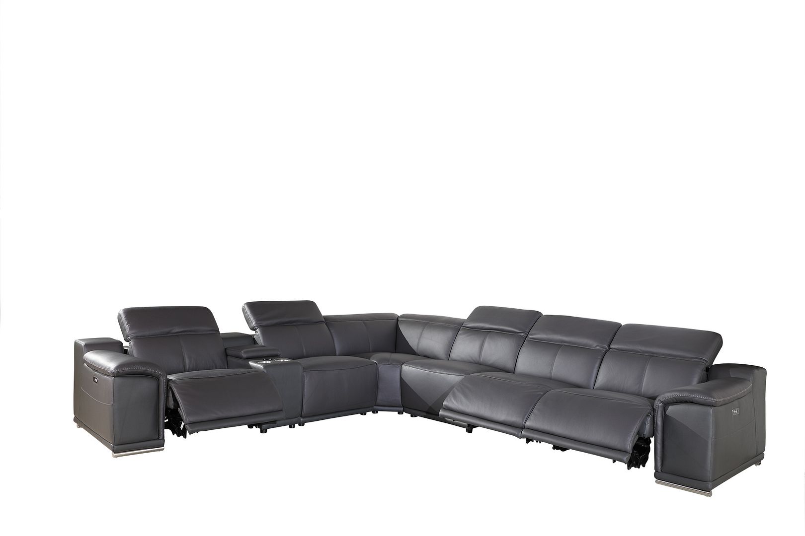 9762 Divanitalia 7-Piece L-Shaped Top Grain Italian Leather Sectional Sofa with 3 Power Recliners