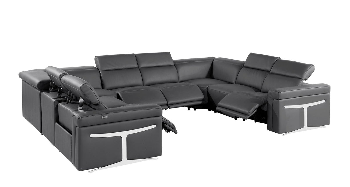 1126 Divanitalia 8-Piece U-Shaped Sectional Sofa in Top Grain Italian Leather with 4 Power Recliners & Power Headrests - Dark Grey - SKU 1126-DK_GREY-8PC-4PWR-U-NC-SECT-GROUP - view 5
