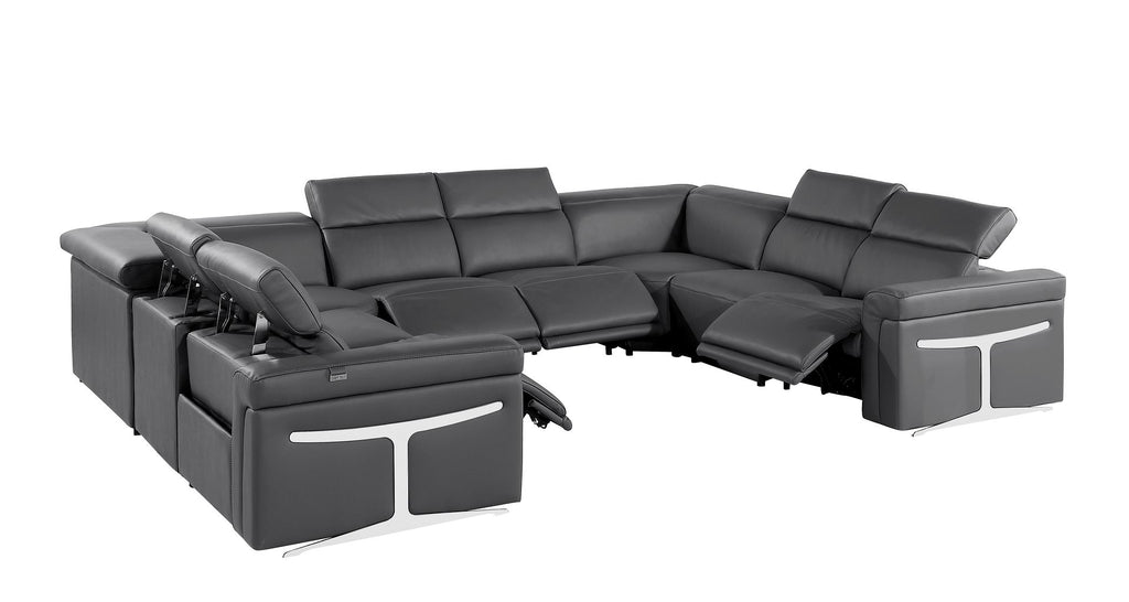 1126 Divanitalia 8-Piece U-Shaped Sectional Sofa in Top Grain Italian Leather with 4 Power Recliners & Power Headrests