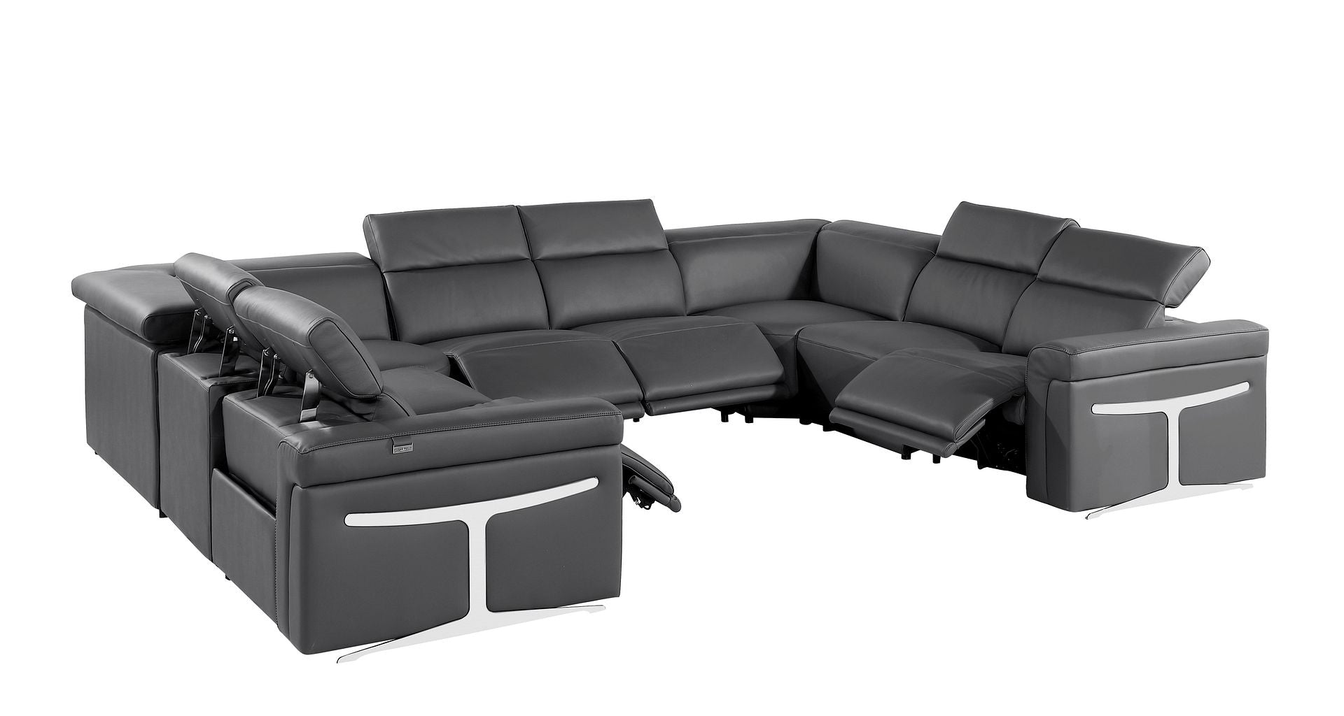 1126 Divanitalia 8-Piece U-Shaped Sectional Sofa in Top Grain Italian Leather with 4 Power Recliners & Power Headrests