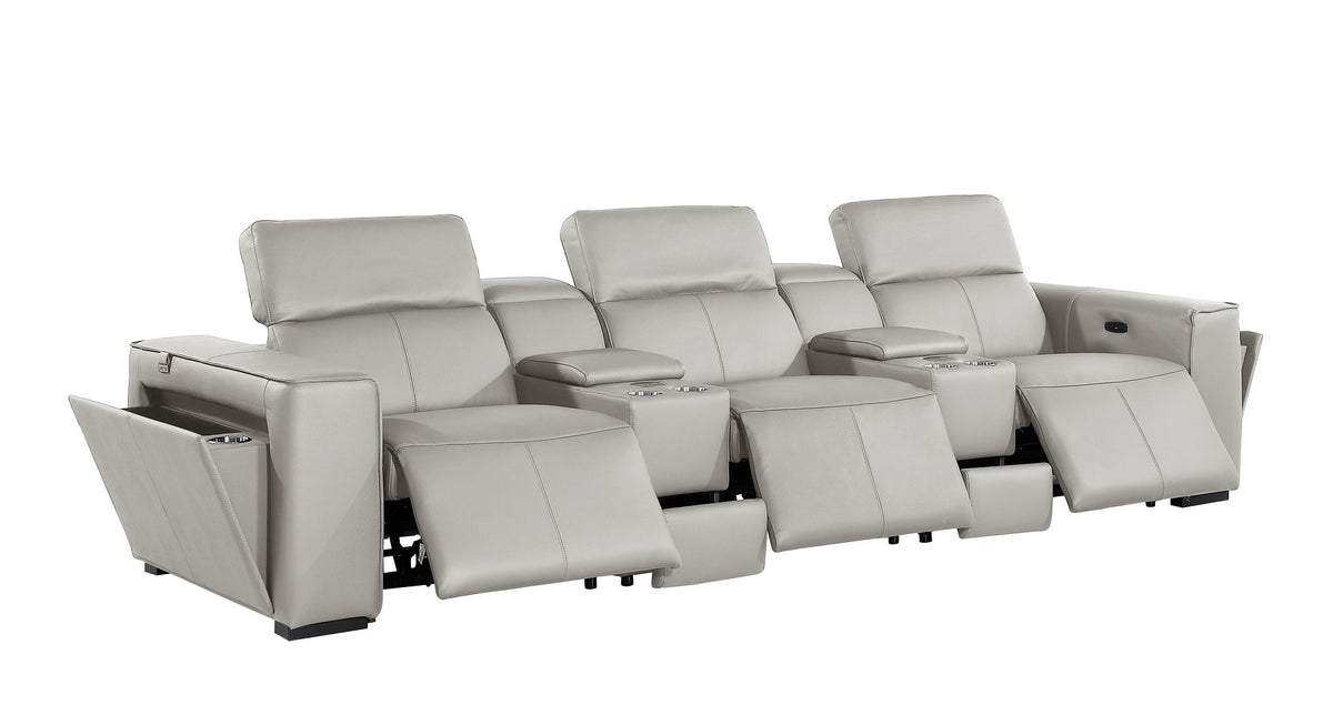 1224 Divanitalia 5-Piece Modular Power Reclining Sofa in Top Grain Italian Leather with 3 Power Recliners & Power Headrests - Light Grey - SKU 1224-LT-GREY-5.3-HT - view 5