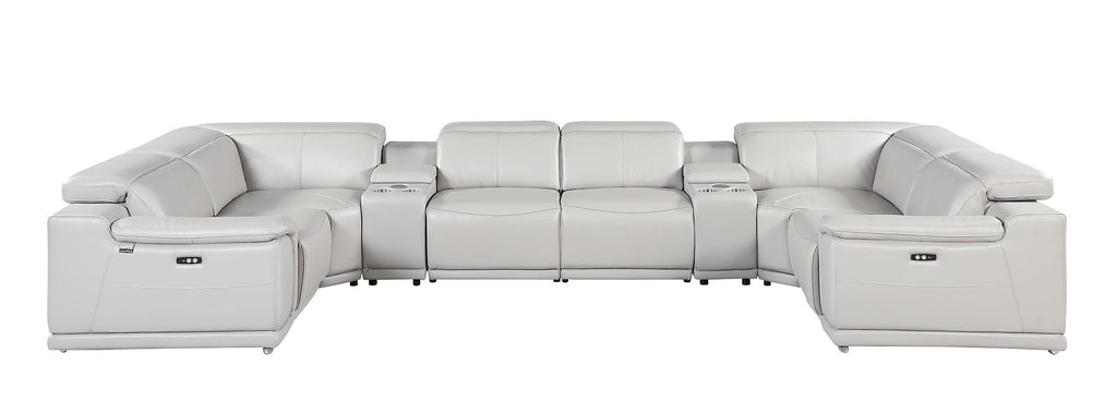 9762 Divanitalia 8-Piece U-Shaped Top Grain Italian Leather Sectional Sofa with 4 Power Recliners