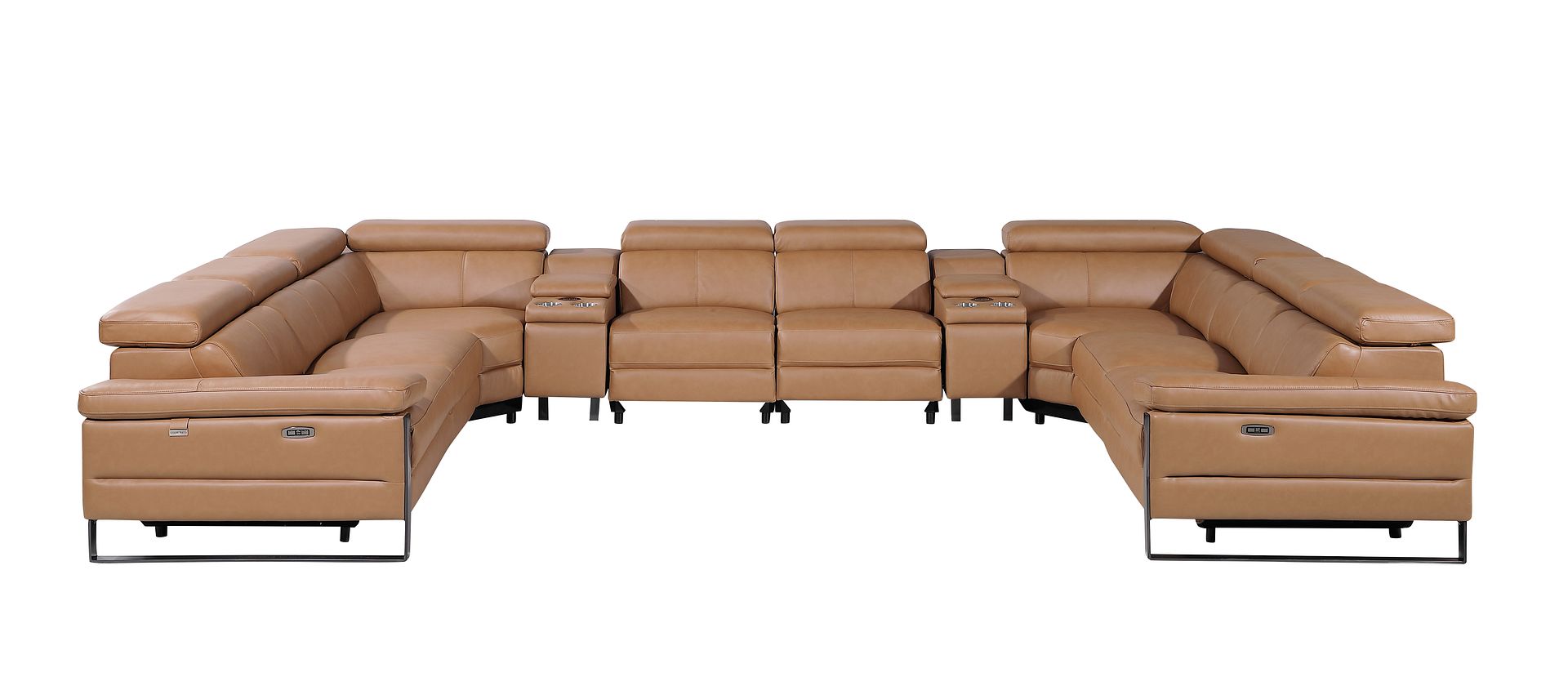 1246 Divanitalia 10-Piece U-Shaped Modular Power Reclining Sectional Sofa with 4 Power Recliners and Power Headrests - Top Grain Italian Leather
