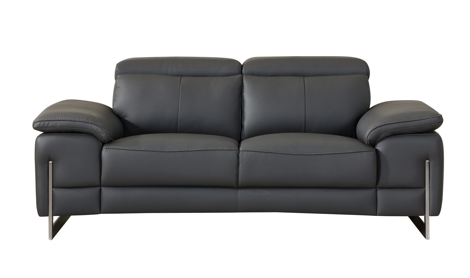 636 Divanitalia Dark Gray Loveseat with Adjustable Headrest in Top-grain Italian Leather - Dark Grey