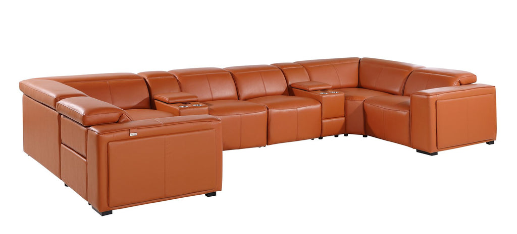 1224 Divanitalia 8-Piece U-Shaped Sectional Sofa in Top Grain Italian Leather with 4 Power Recliners & Power Headrests