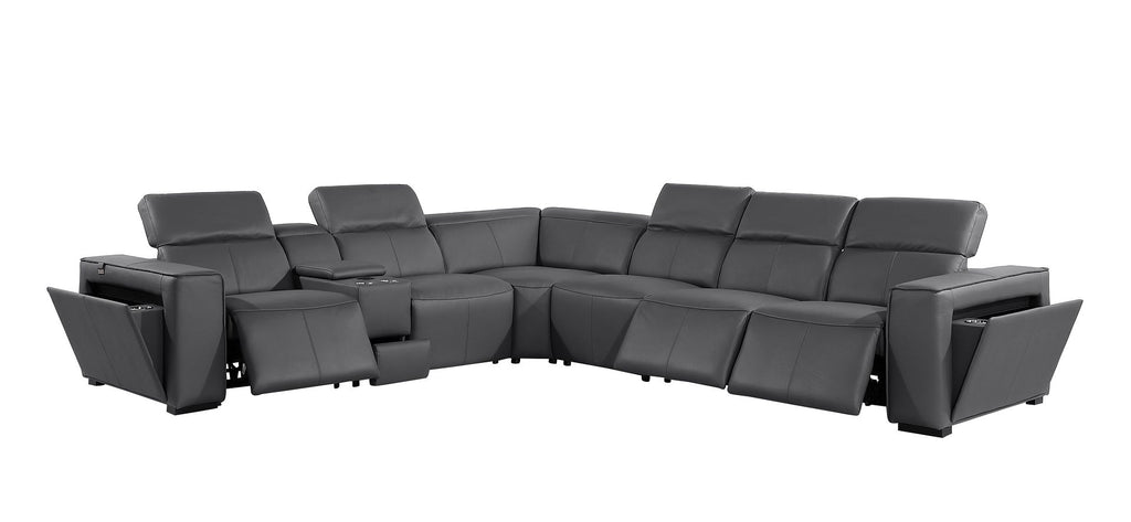1224 Divanitalia 7-Piece L-Shaped Sectional Sofa in Top Grain Italian Leather with 3 Power Recliners & Power Headrests - Dark Grey - SKU 1224-DK-GREY-7PC-3PWR-SECTIONAL - view 4