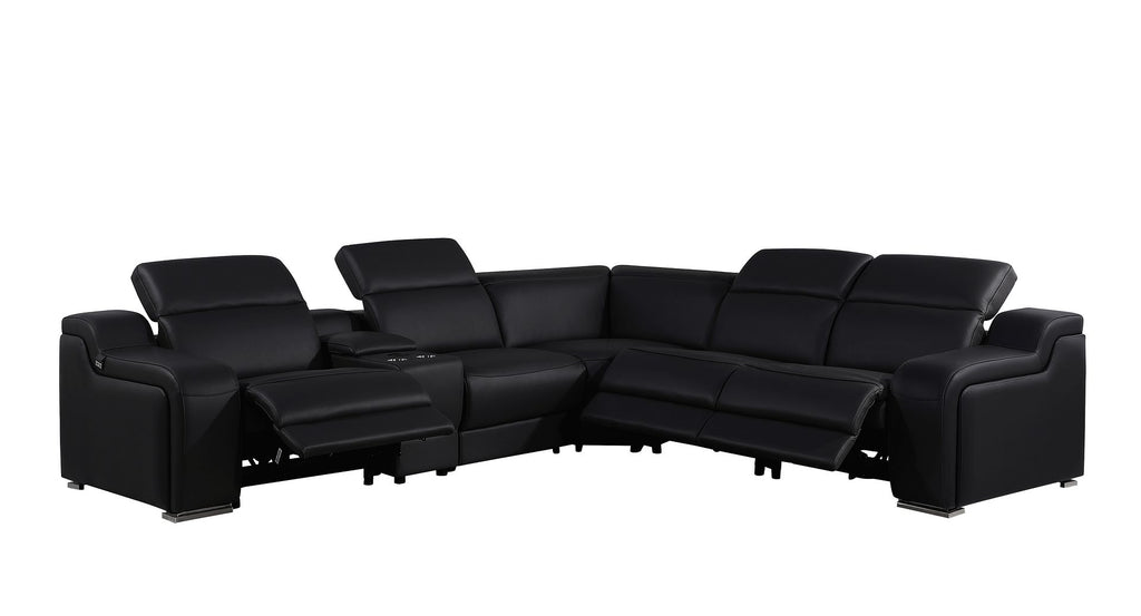 1116 Divanitalia 6-Piece L-Shaped Sectional Sofa in Top Grain Italian Leather with 3 Power Recliners & Power Headrests - Black - SKU 1116-BLACK-6PC-3PWR-SECTIONAL- GROUP - view 3