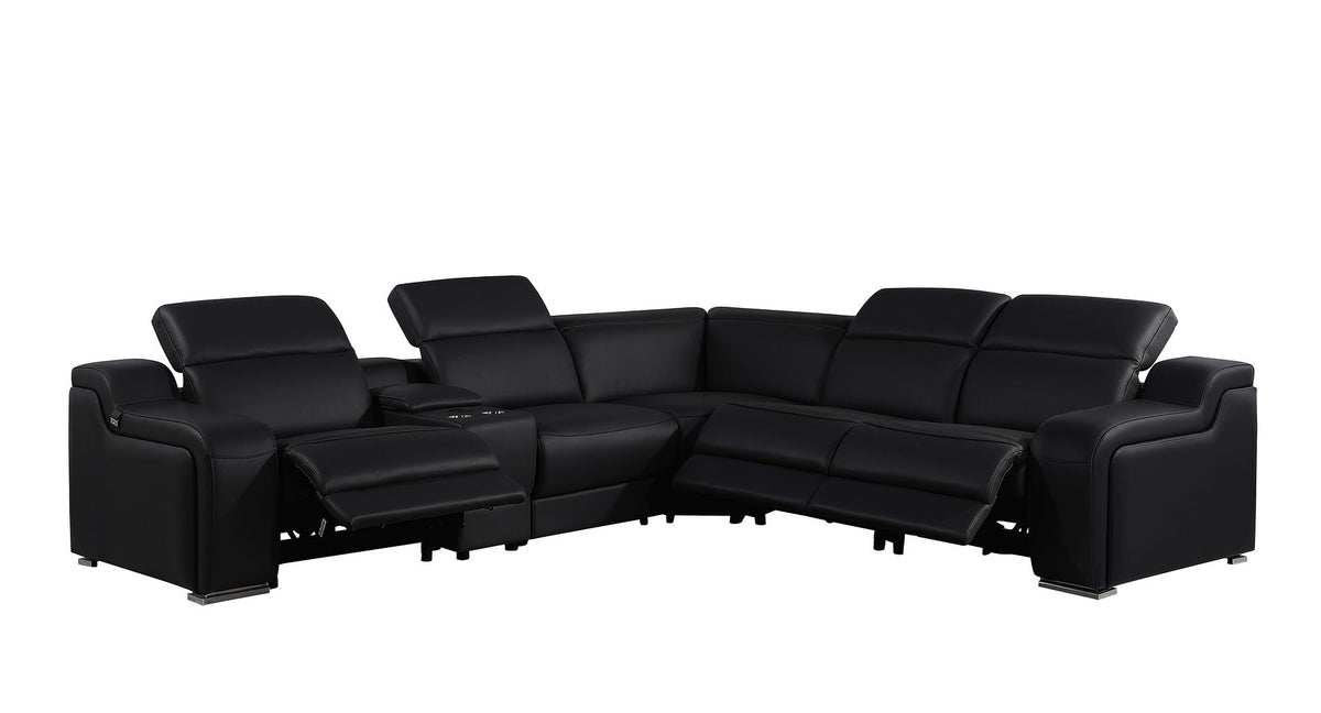 1116 Divanitalia 6-Piece L-Shaped Sectional Sofa in Top Grain Italian Leather with 3 Power Recliners & Power Headrests - Black - SKU 1116-BLACK-6PC-3PWR-SECTIONAL- GROUP - view 3