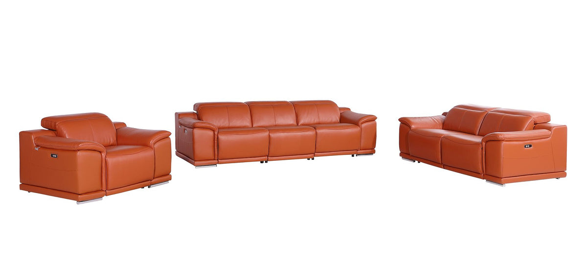 9762 Divanitalia 6-Piece Modular Power Reclining Sofa, Loveseat and Chair Set with 6 Power Recliners in Top Grain Italian Leather - Camel - SKU 9762-CAMEL-6.6-HT-3PC - view 3