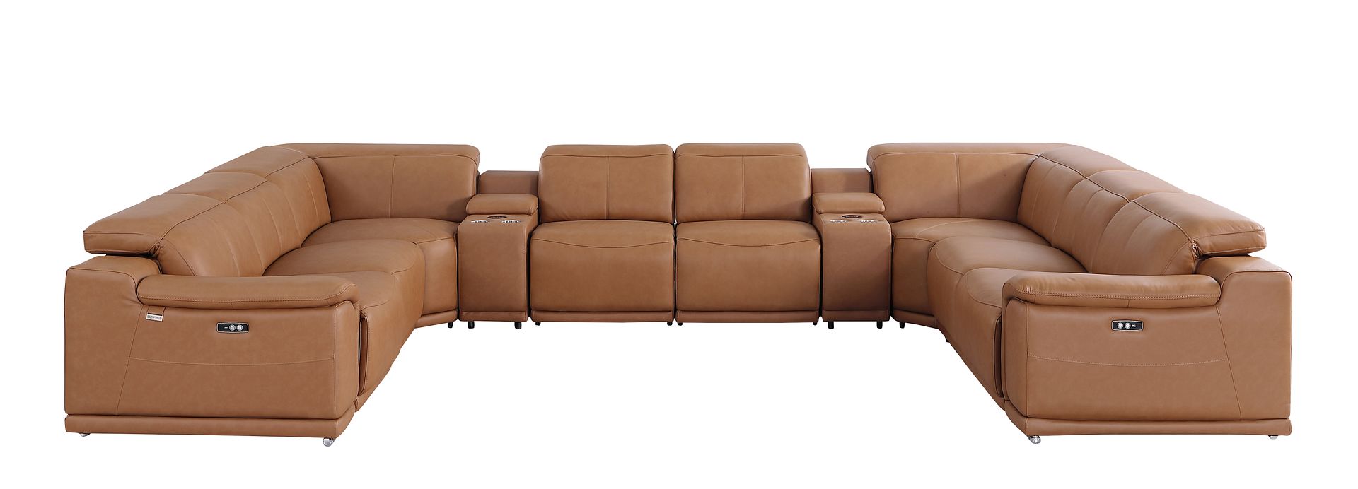 9762 Divanitalia 10-Piece U-Shaped Top Grain Italian Leather Sectional Sofa with 4 Power Recliners