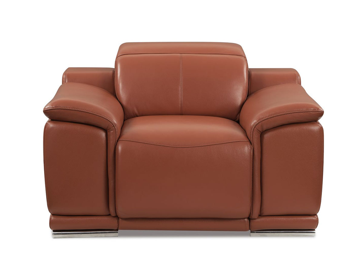 9762 Divanitalia Top Grain Italian Leather Power Reclining Chair with Adjustable Headrests - Camel - SKU 9762-PWR-CH-CAMEL