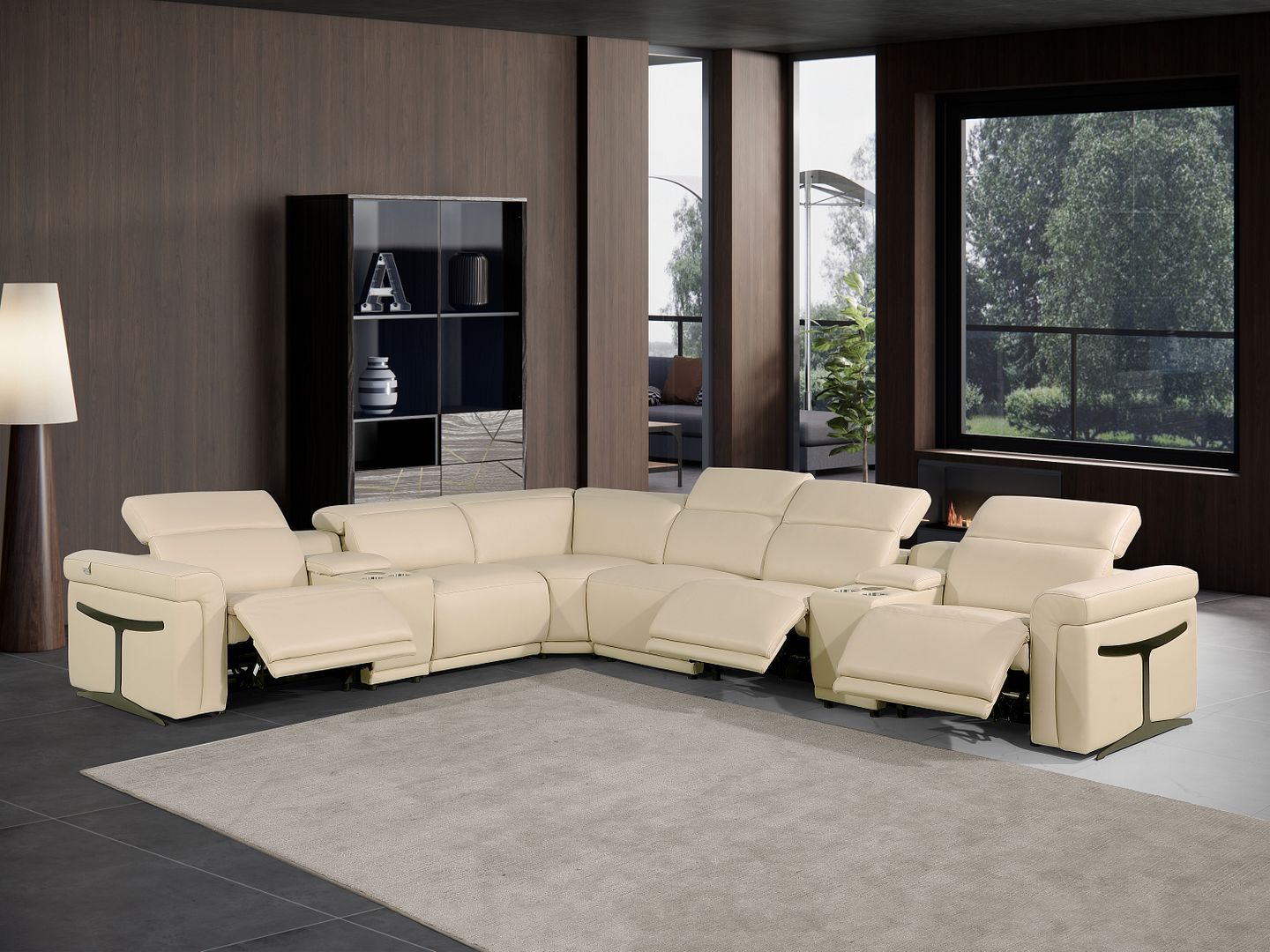 1126 Divanitalia 8-Piece L-Shaped Sectional Sofa in Top Grain Italian Leather with 3 Power Recliners & Power Headrests - Beige