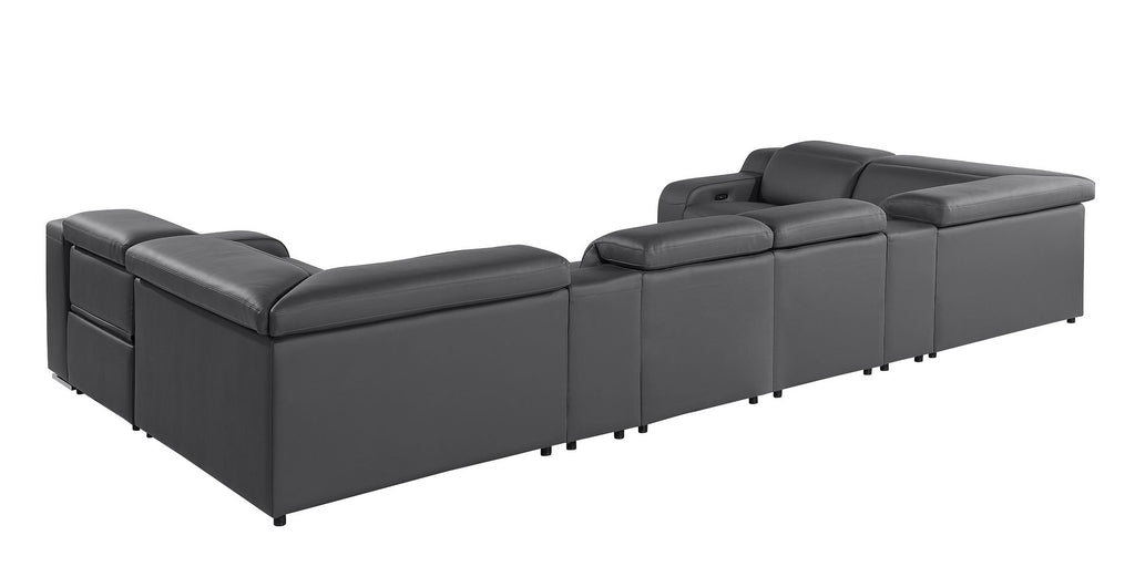 1116 Divanitalia 8-Piece U-Shaped Sectional Sofa in Top Grain Italian Leather with 2 Power Recliners & Power Headrests